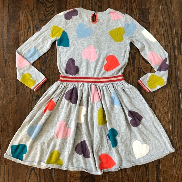 Mini Boden Girls 9-10Y Gray w/Multi-Color Hearts Long-Sleeve Knit Sweater Dress - Picture 9 of 10
